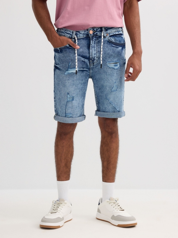 Bermudas denim rotos azul vista general frontal