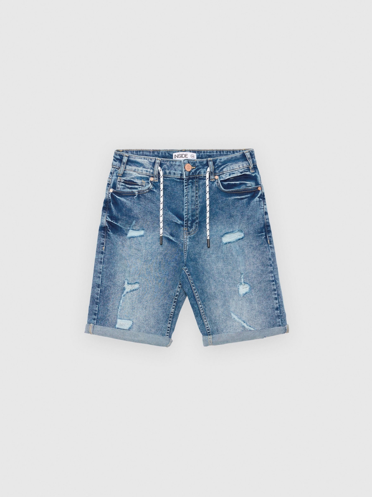 %Pto% Ripped denim shorts blue front view
