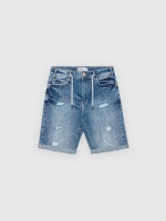 %Pto% Ripped denim shorts blue front view