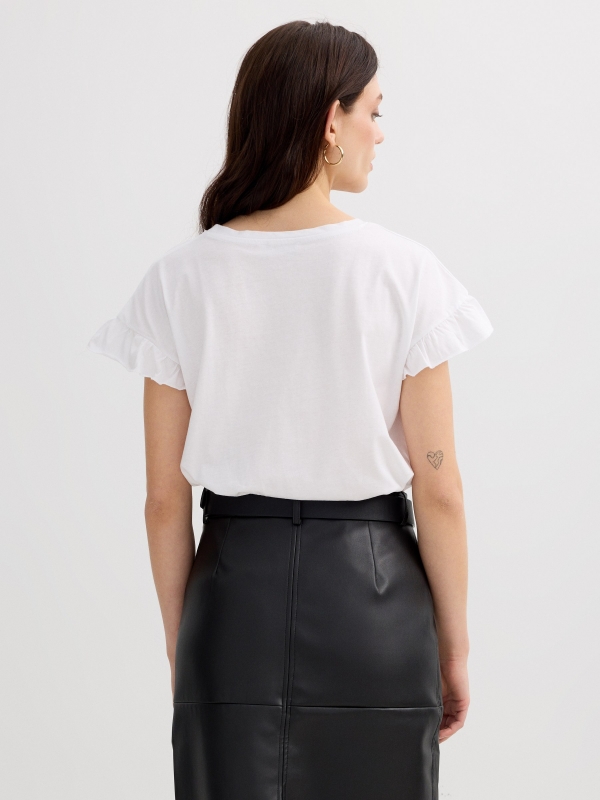 Ruffled t-shirt l'amour white middle back view