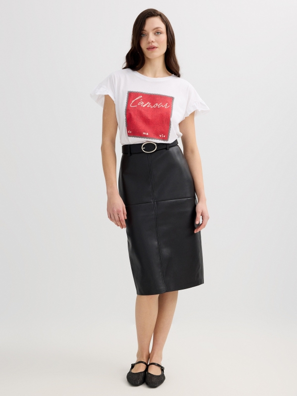 Camiseta babados l'amour branco vista geral frontal