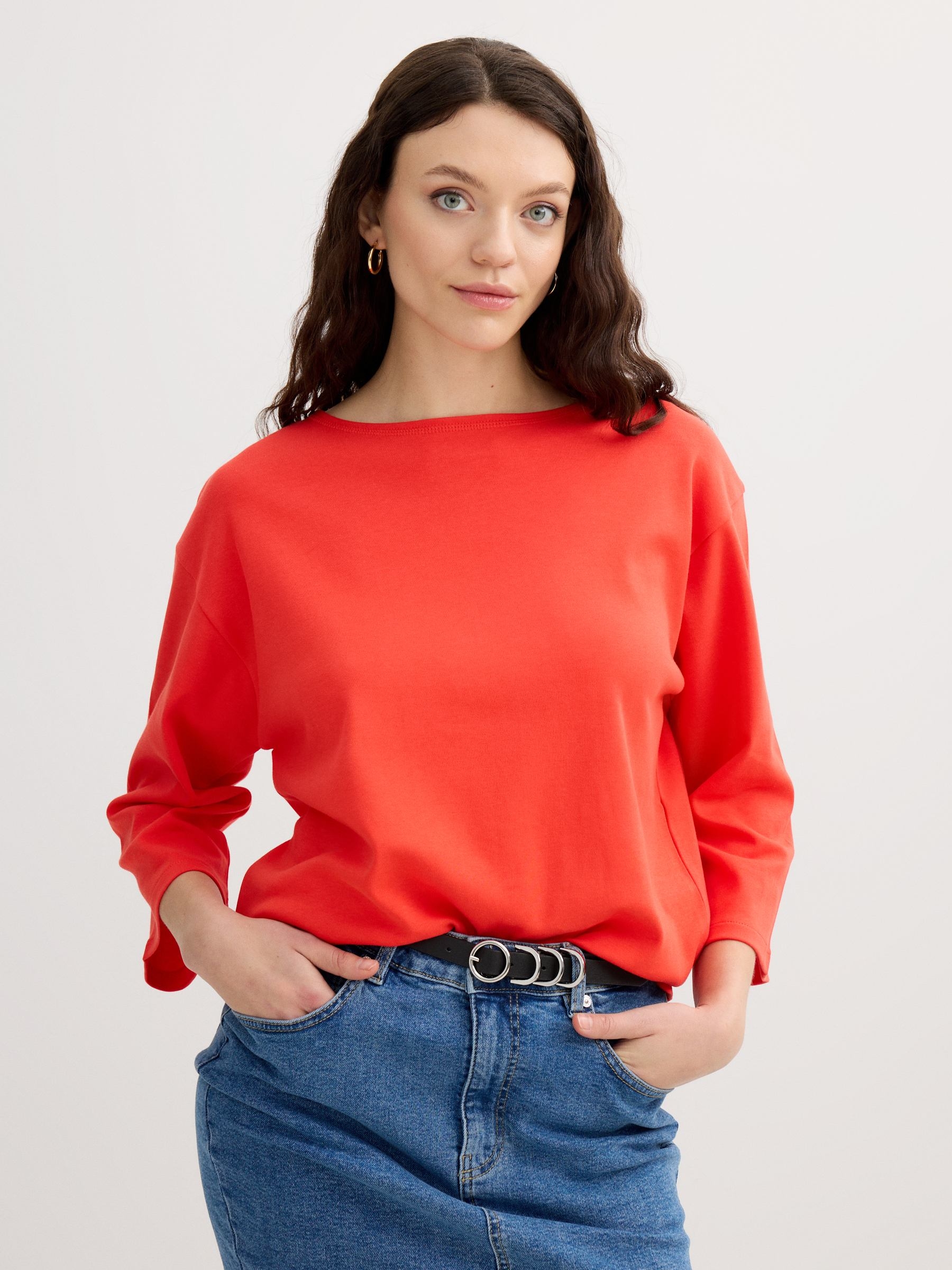 INSIDE Camiseta algodón cuello barco, Rojo, M