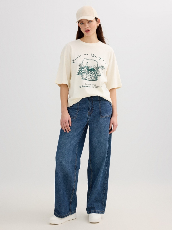 Picnic Graphic Cotton T-shirt off white front view