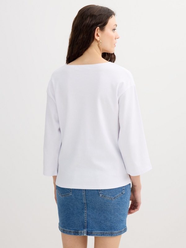 Cotton boat neck t-shirt white middle back view