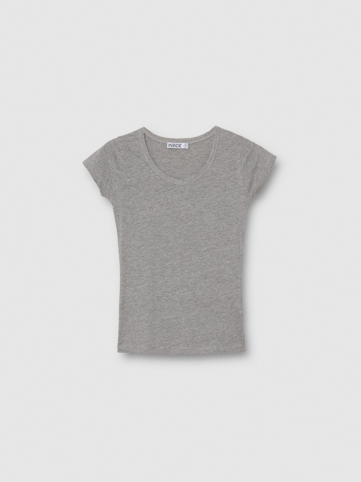 %Pto% Basic V-neck T-shirt melange grey front view