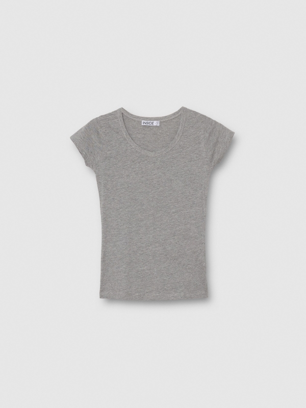  Camiseta básica cuello pico gris melange vista frontal