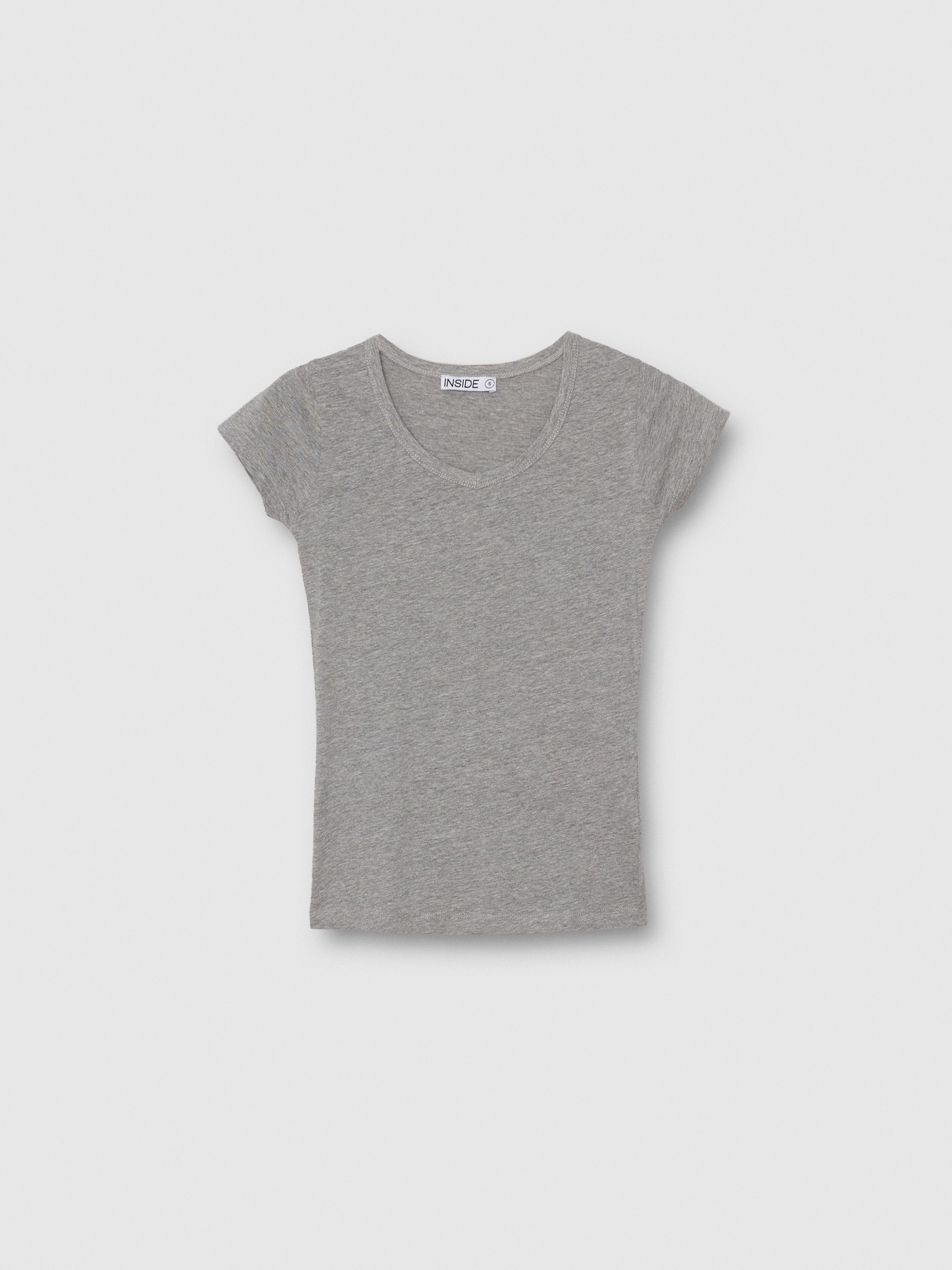 Camiseta básica cuello pico gris melange vista media frontal