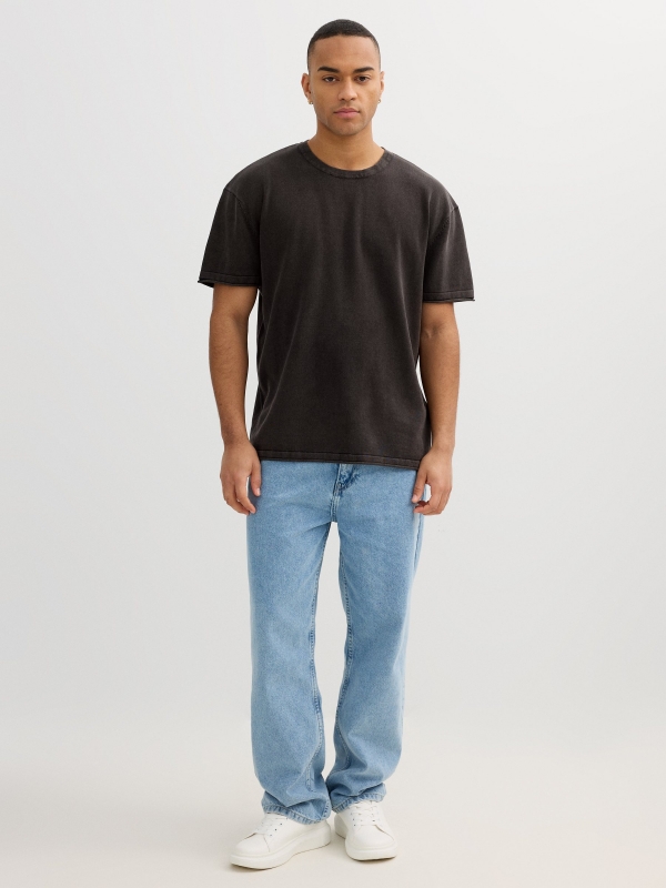 Basic black cotton t-shirt black front view