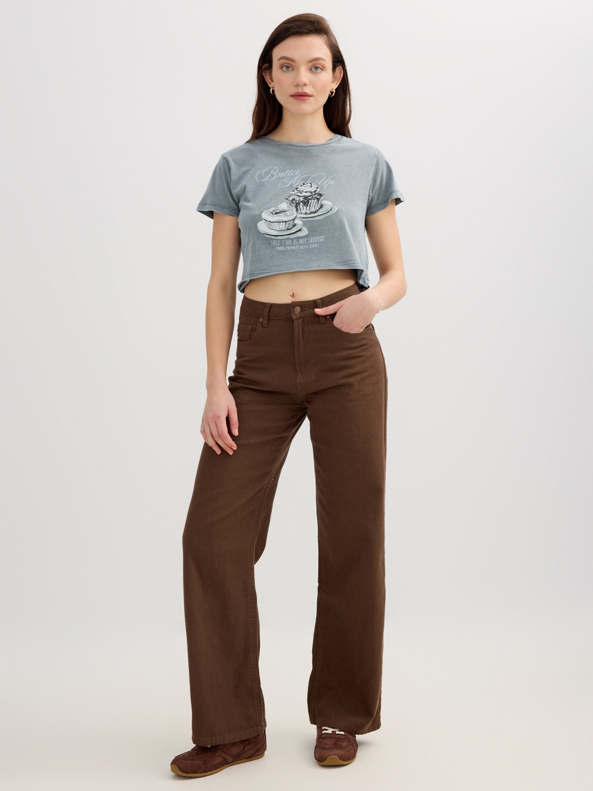 Butter cropped t-shirt bluish gray front view