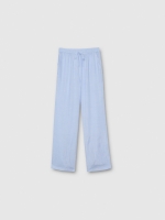 %Pto% Calça de linho fluida de cintura alta azul claro vista frontal