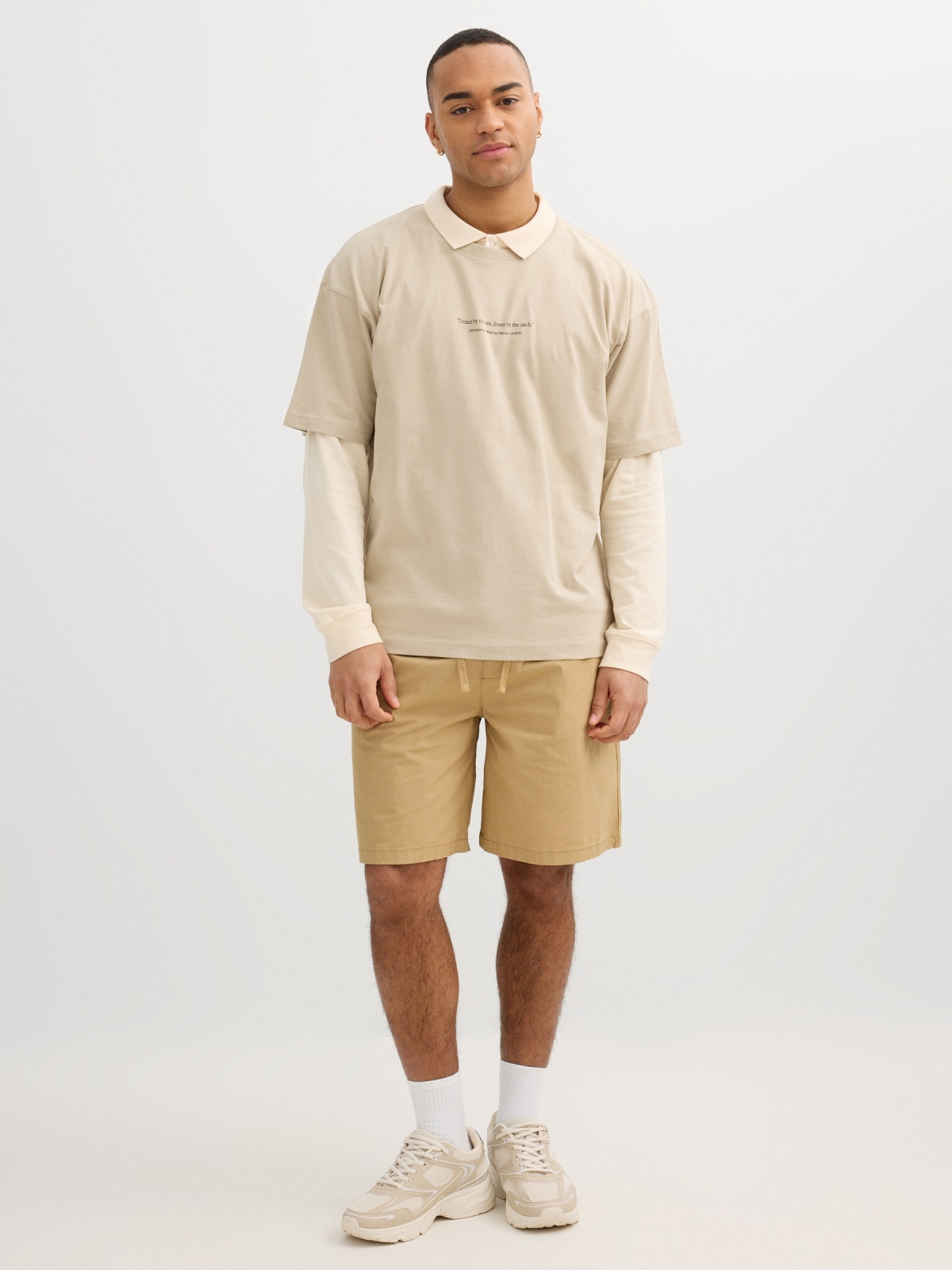 Beige t-shirt message raw front view