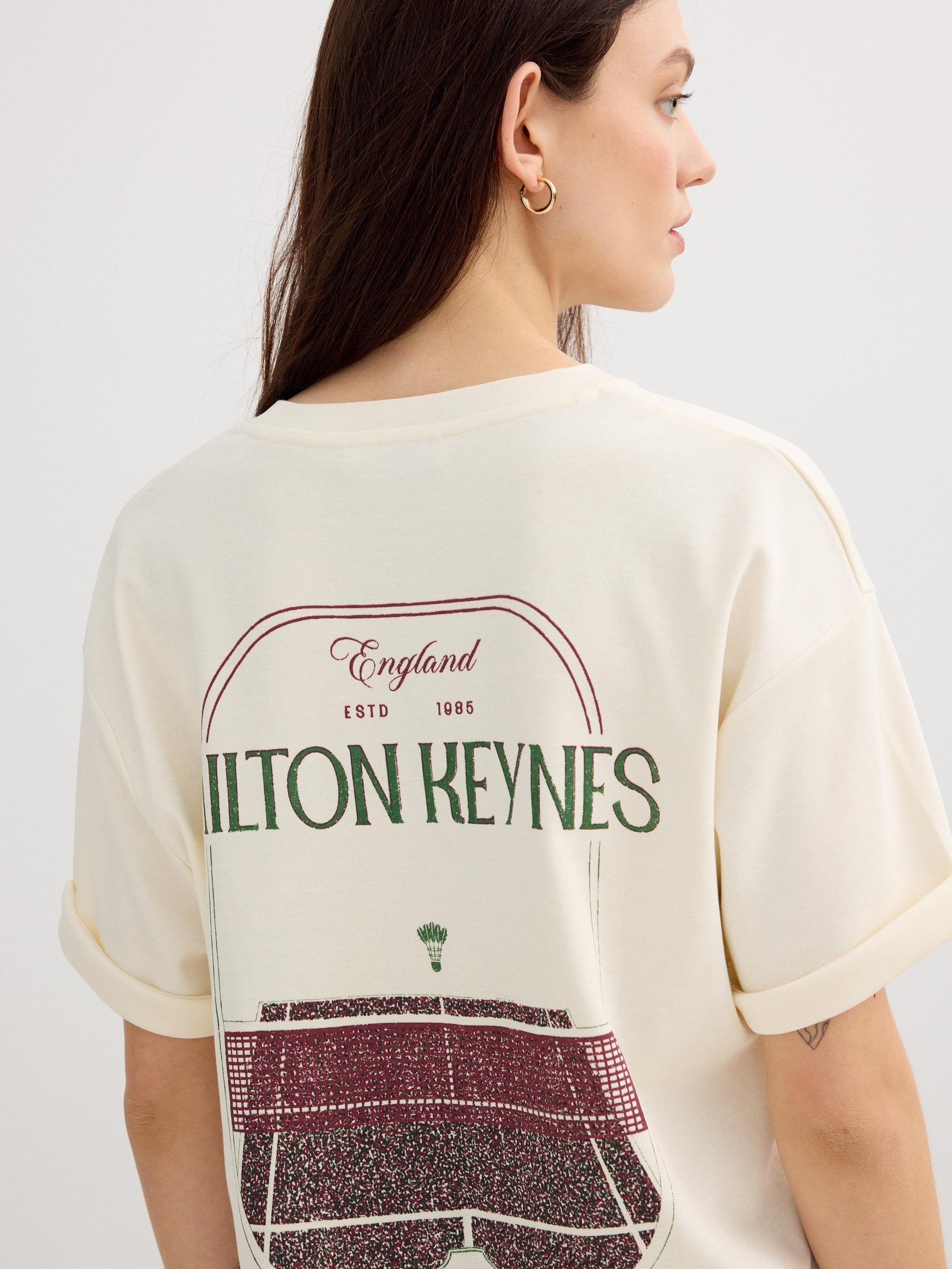 Camiseta deportiva algodón blanco roto vista media frontal