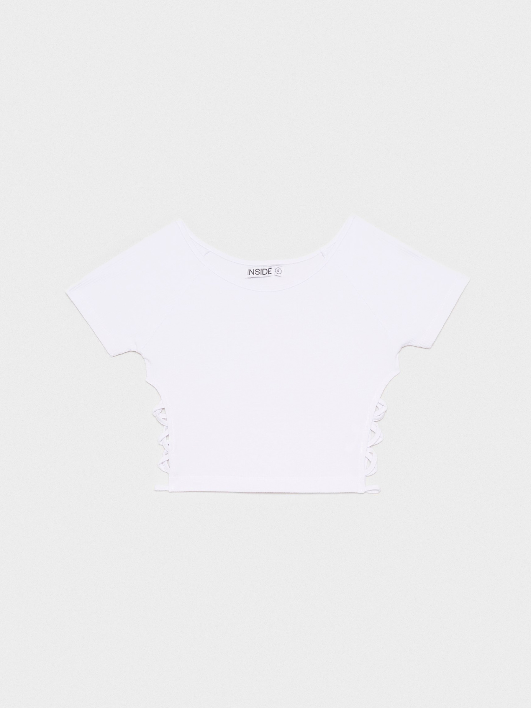 Camiseta canalé con tiras laterales blanco vista media frontal
