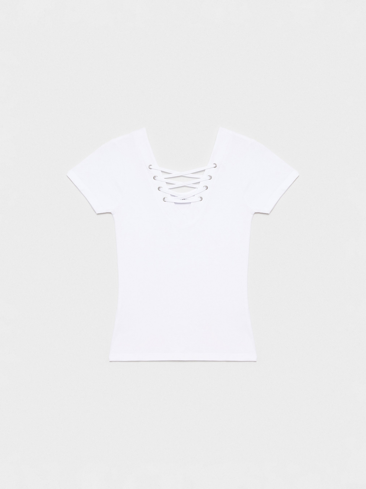 %Pto% Camiseta preta alças decote branco vista frontal