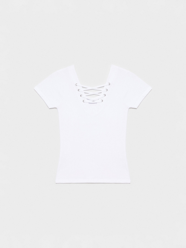  Black strappy neckline top white front view