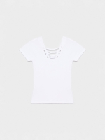%Pto% Black strappy neckline top white front view