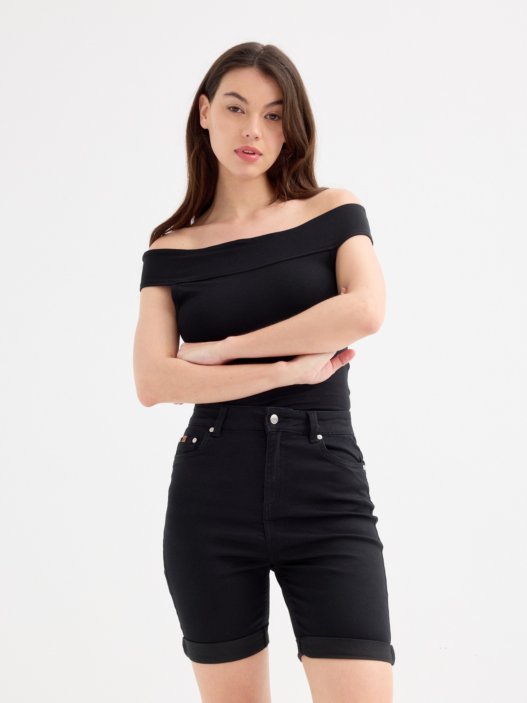 INSIDE Bermuda slim tiro alto, Negro, 38