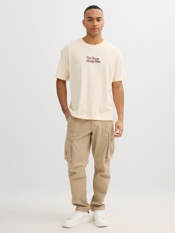 Camiseta mensaje algodón blanco roto vista general frontal