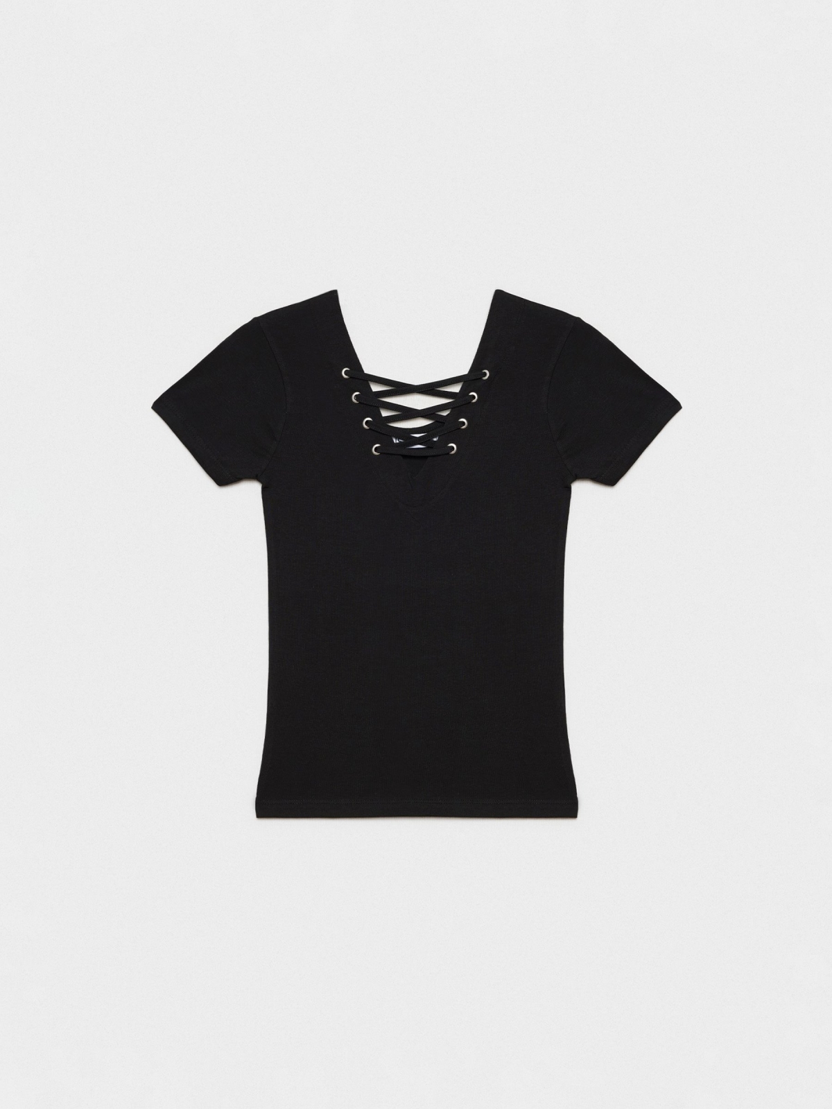 %Pto% Camiseta preta alças decote preto vista frontal