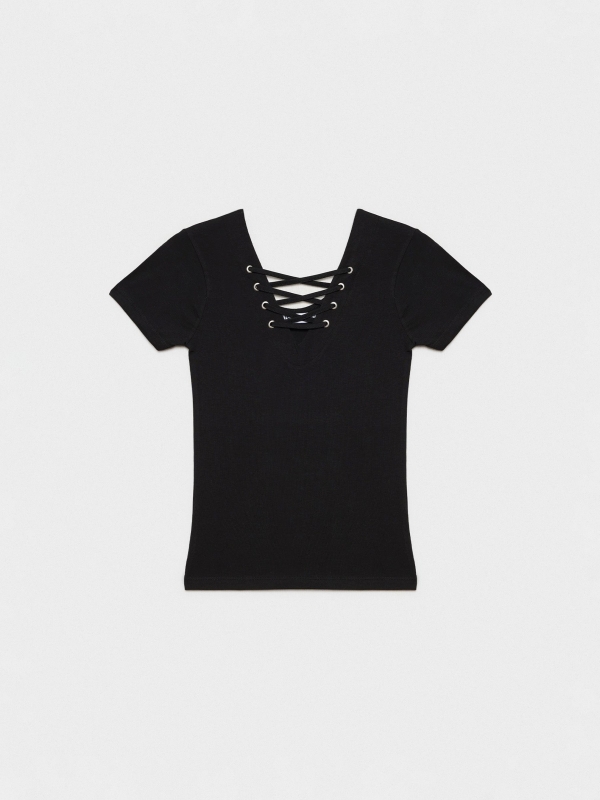  Black strappy neckline top black front view