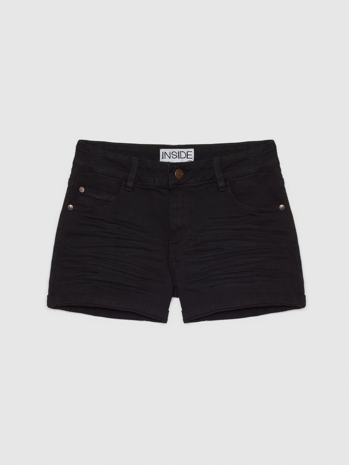 %Pto% Bermuda sarja cintura média slim preto vista frontal