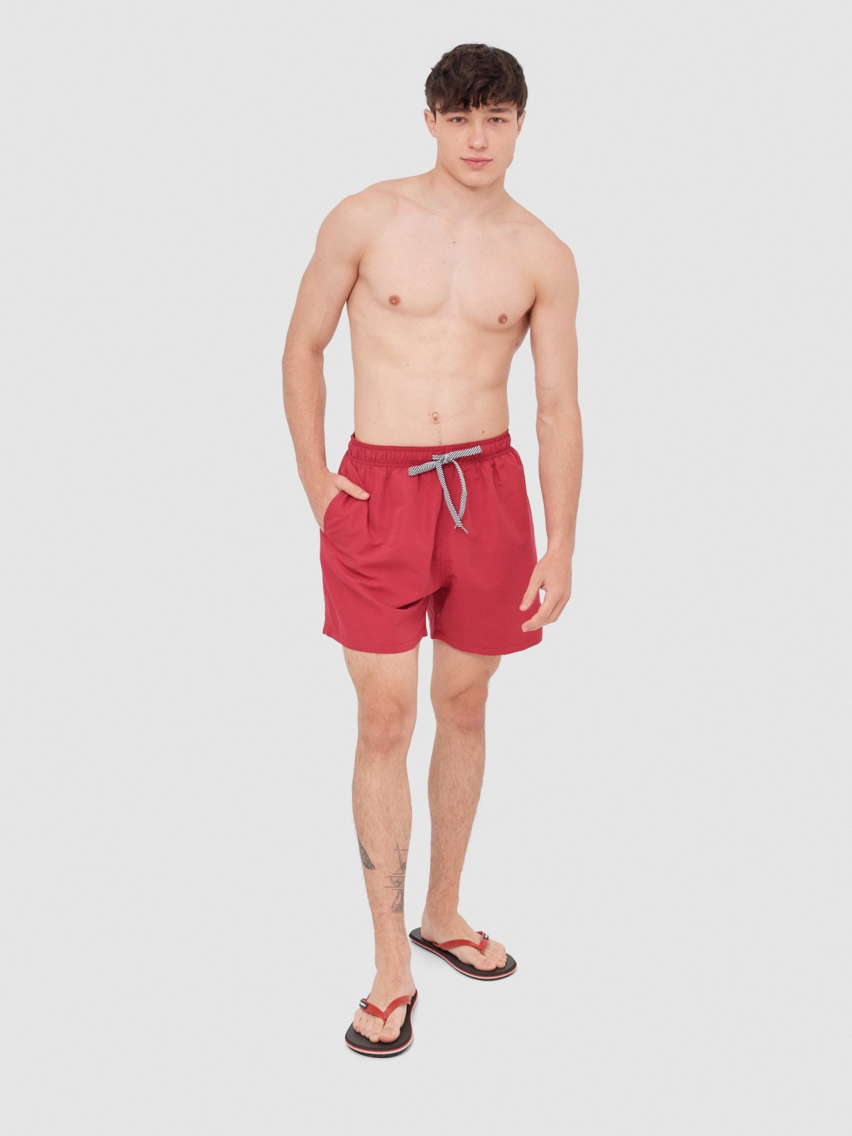Basic swimsuit with pockets red general front view