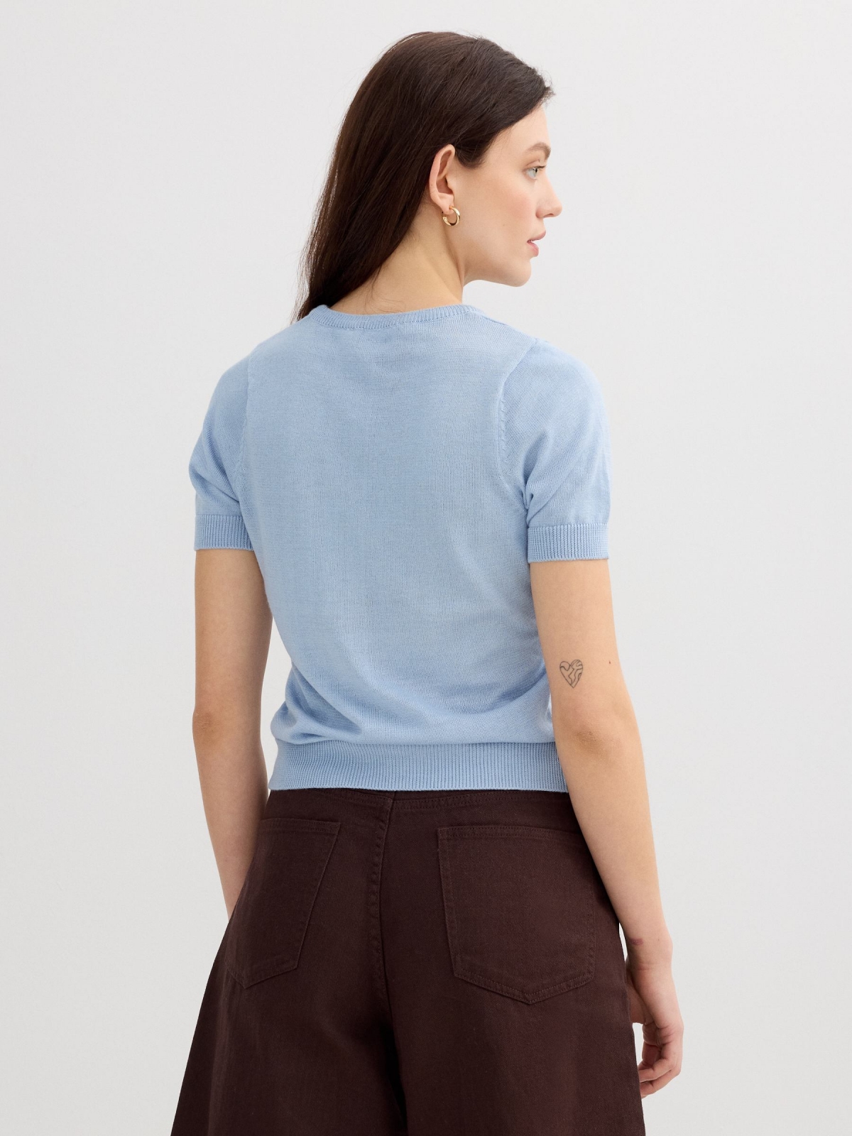 Basic green round neck jersey light blue middle back view