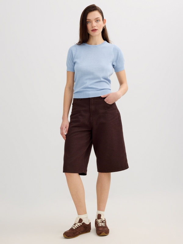 Jersey básico verde cuello redondo azul claro vista general frontal