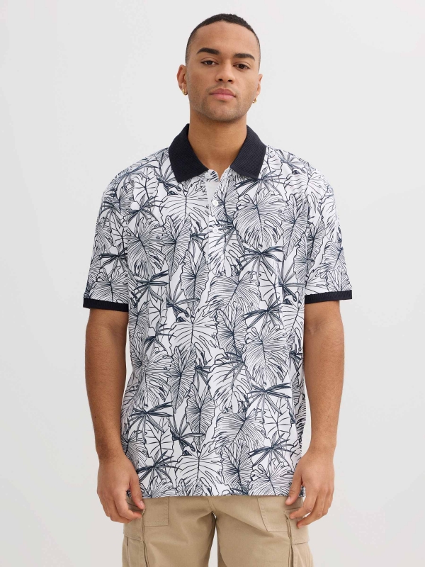 Polo tropical de manga corta blanco vista media frontal