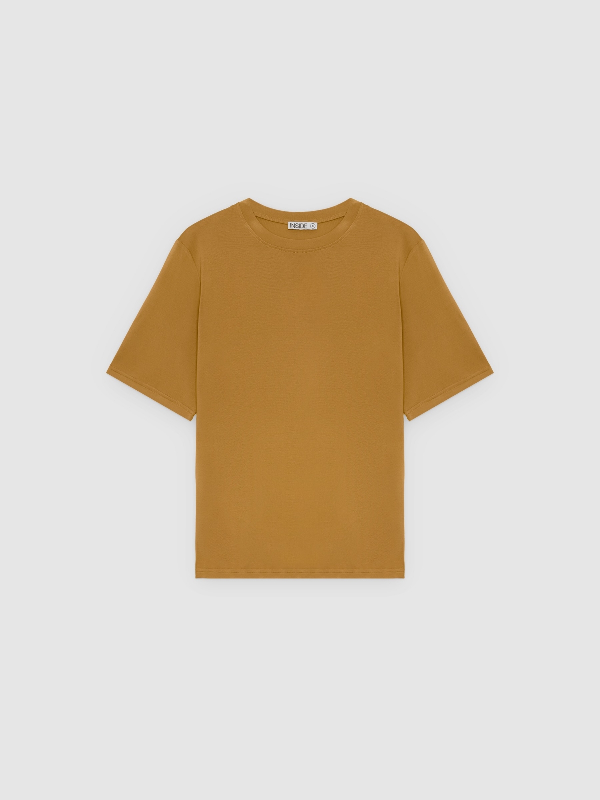 %Pto% Oversized viscose t-shirt caldera brown front view