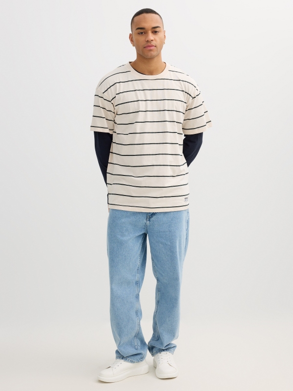 Striped combined shirt raw front view