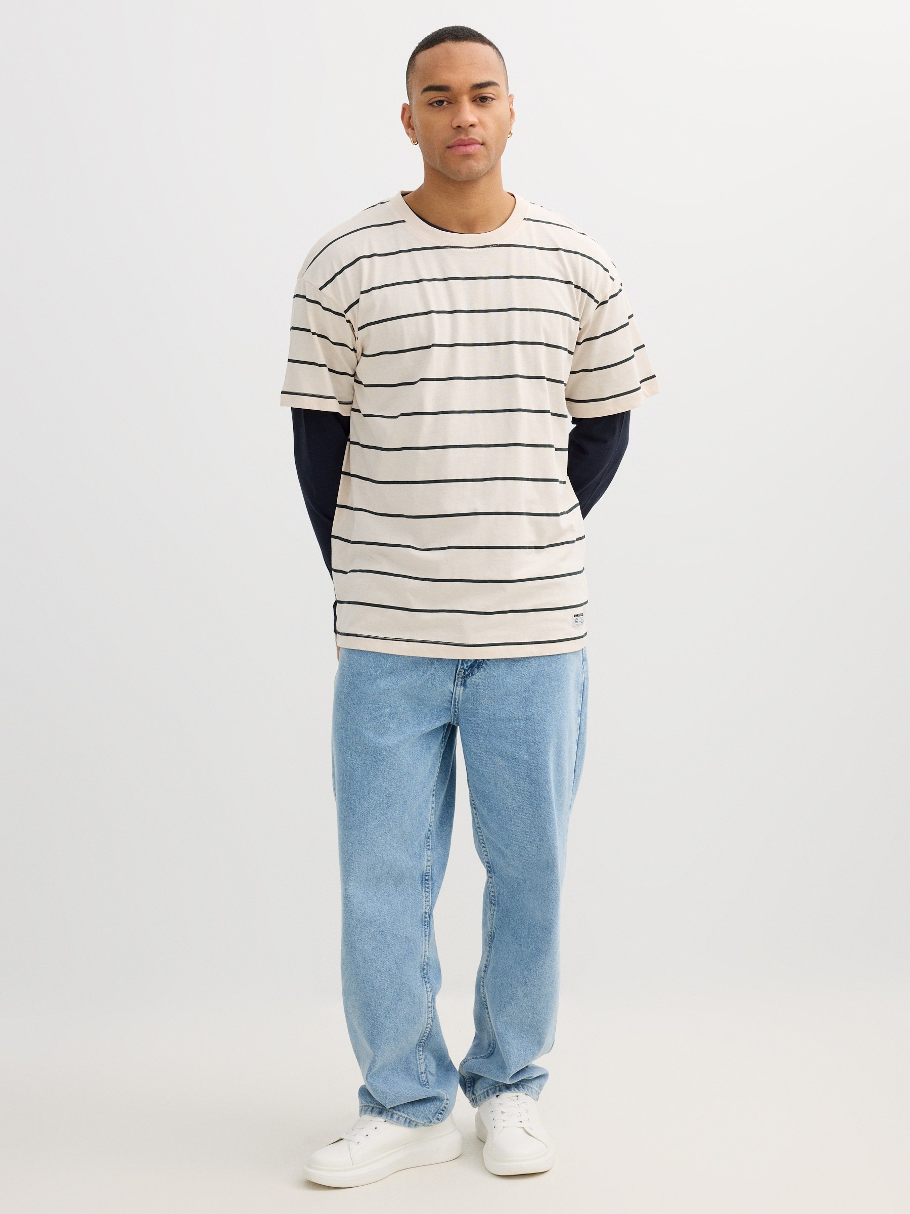 Striped combined shirt raw middle front view