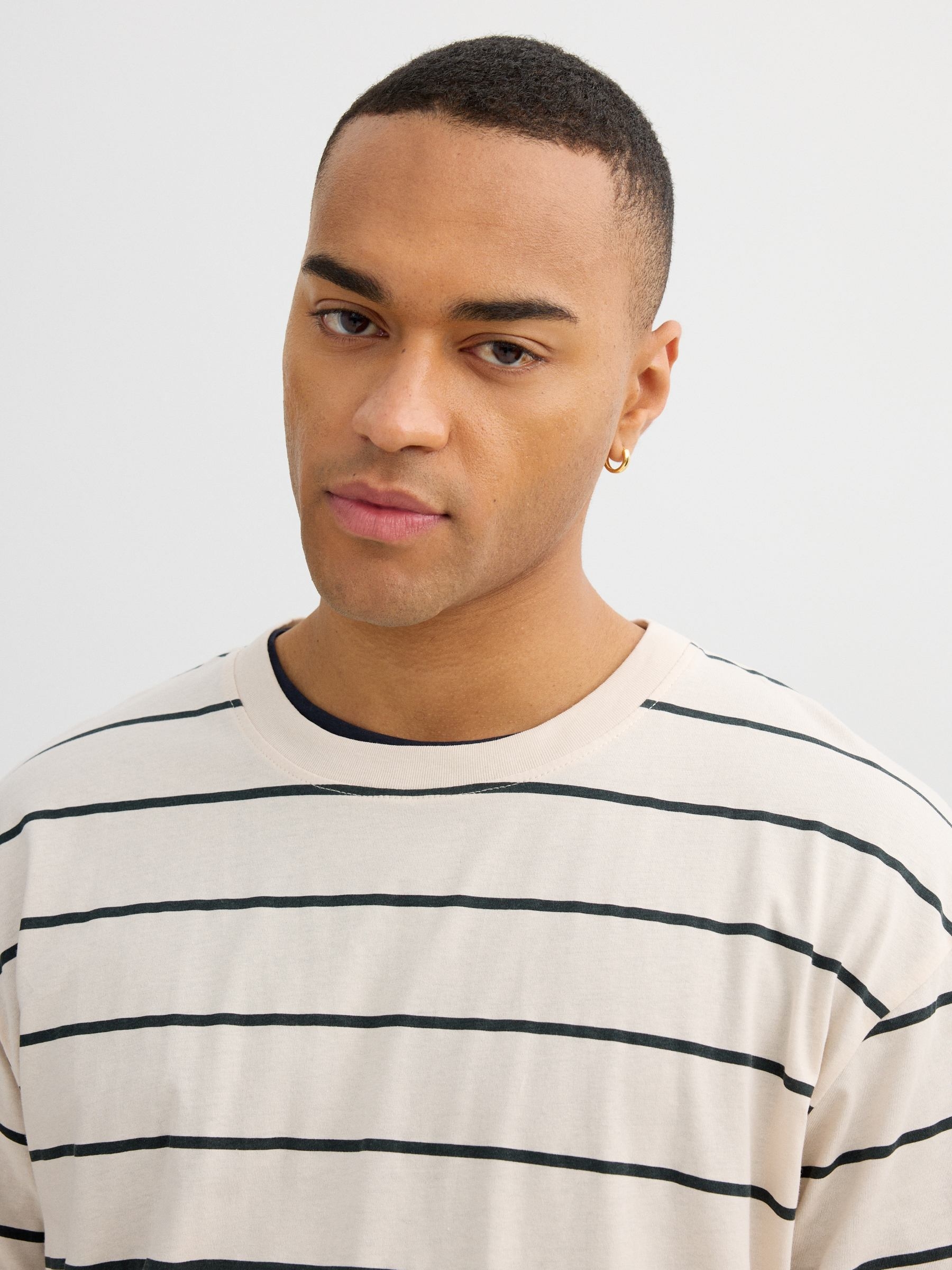 Striped combined shirt raw middle front view