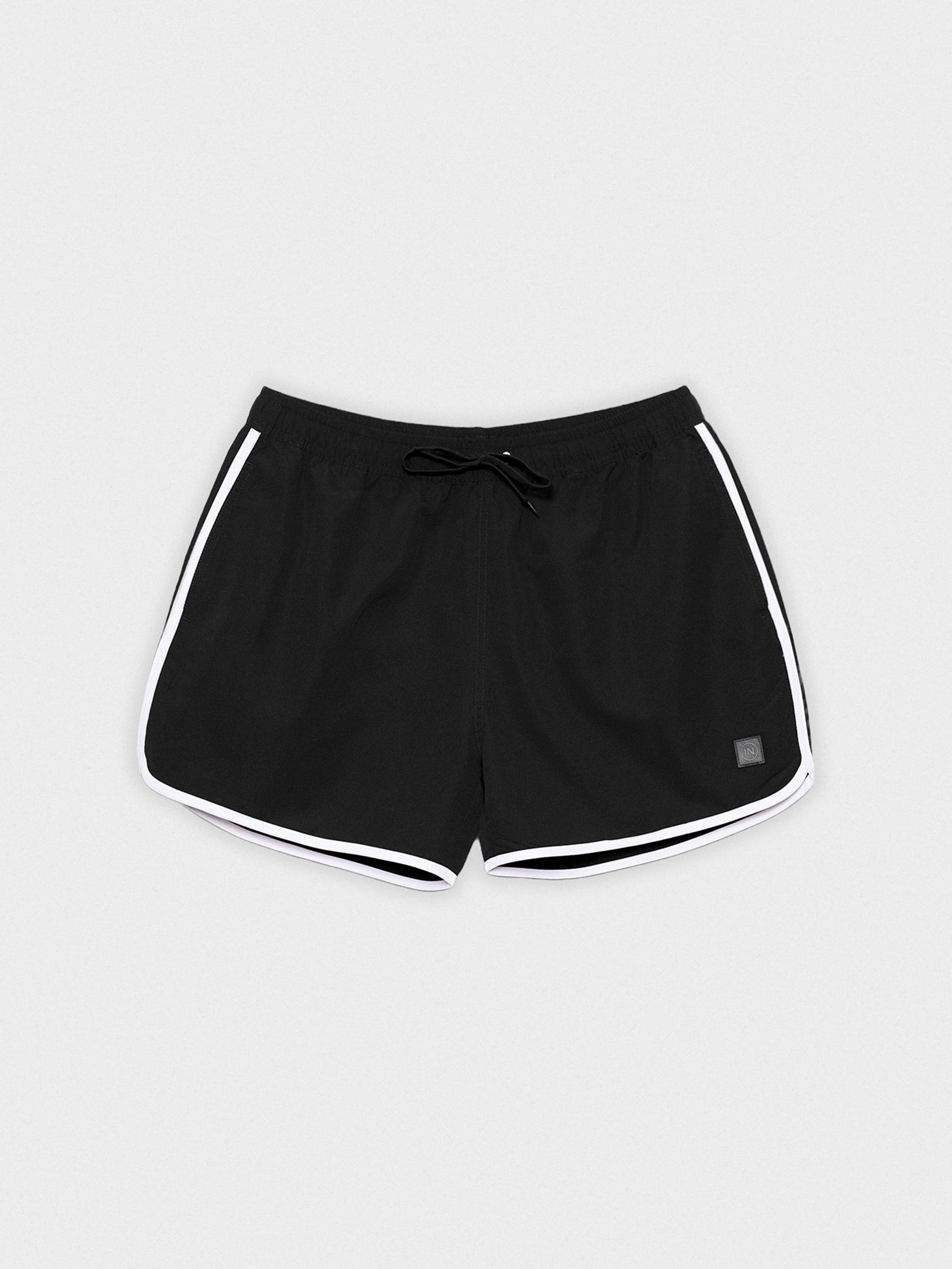 Contrast trim short swimsuit black middle front view