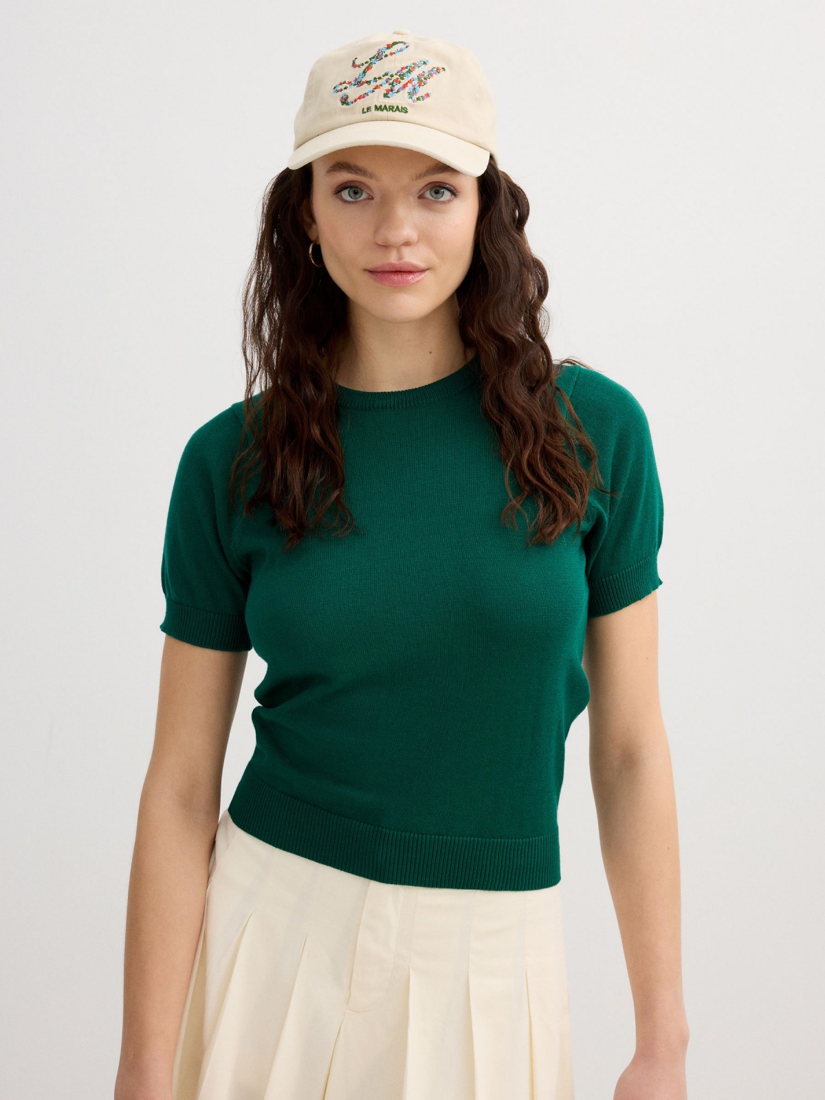 Basic green round neck jersey dark green middle front view