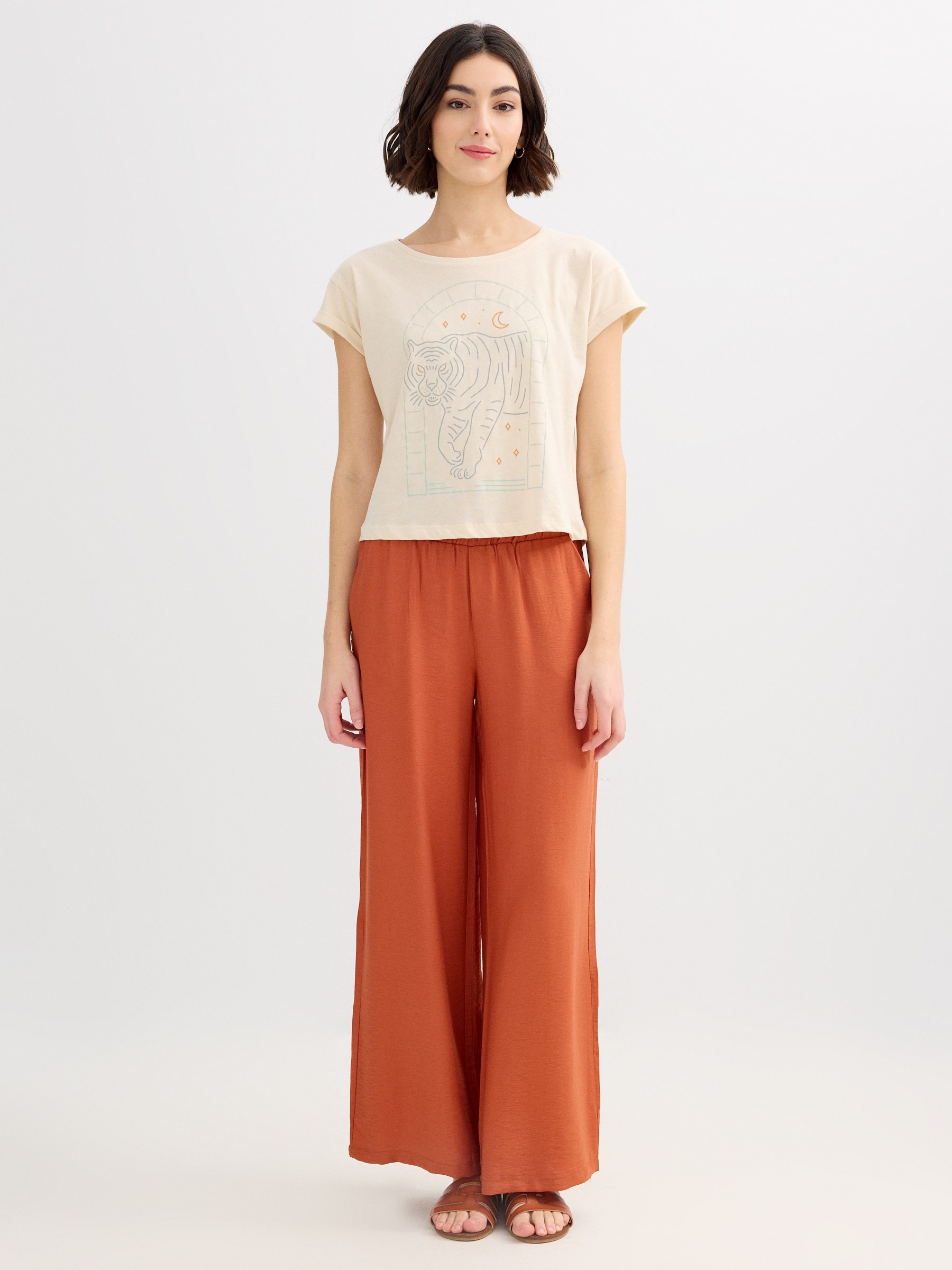 Cotton tiger t-shirt sand middle front view