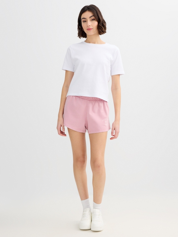 Shorts felpa tiro alto rosa vista media frontal