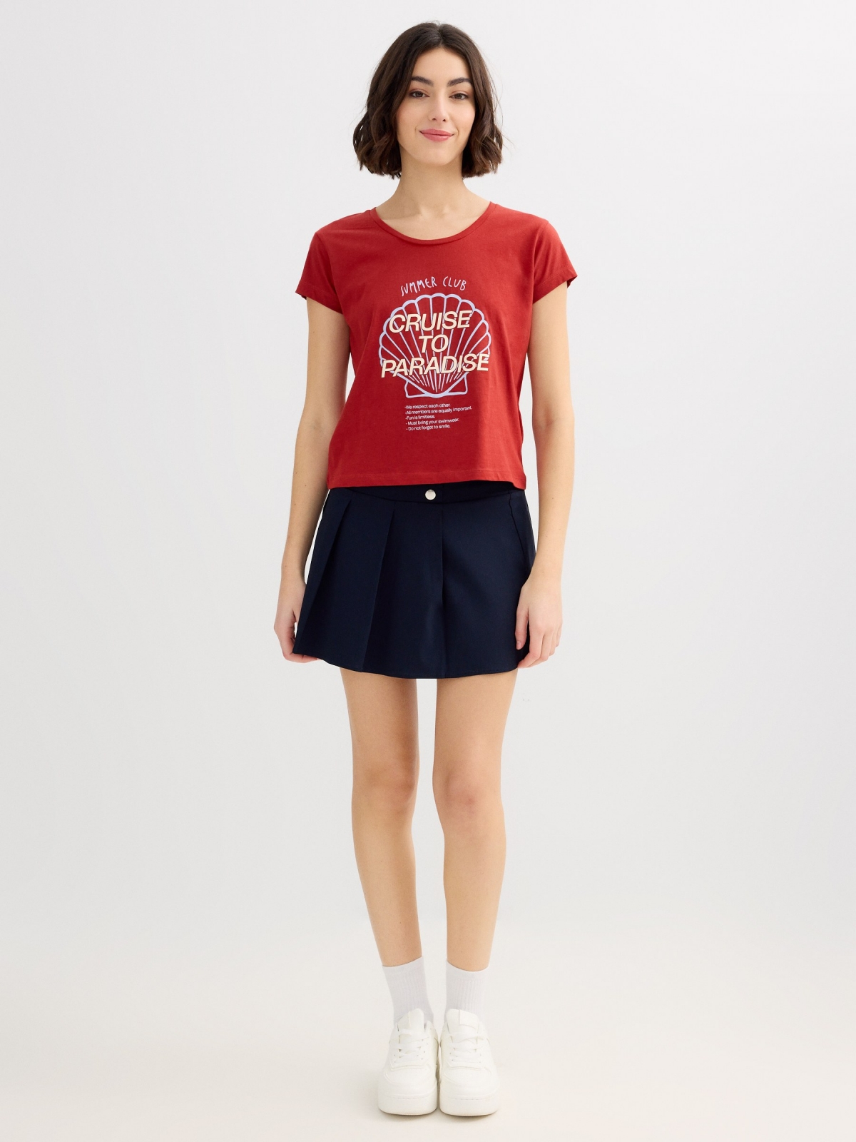 Camiseta verão paraíso terracota vista geral frontal