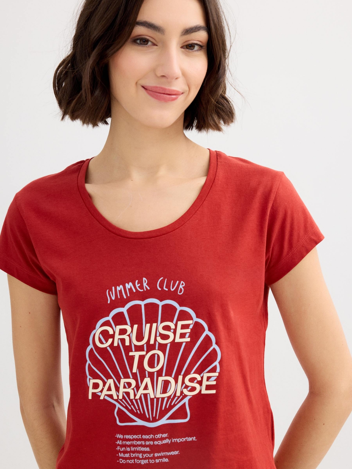 Summer paradise t-shirt brick red detail view