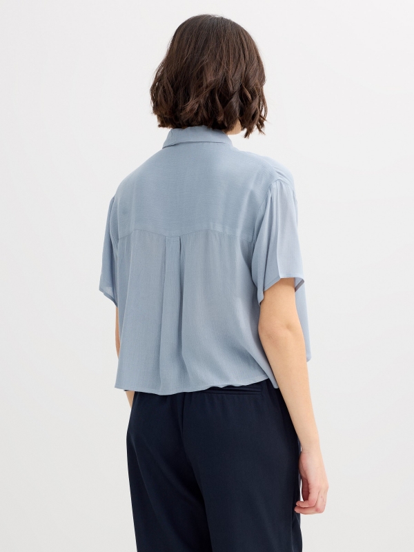 Crop bambula shirt steel blue middle back view