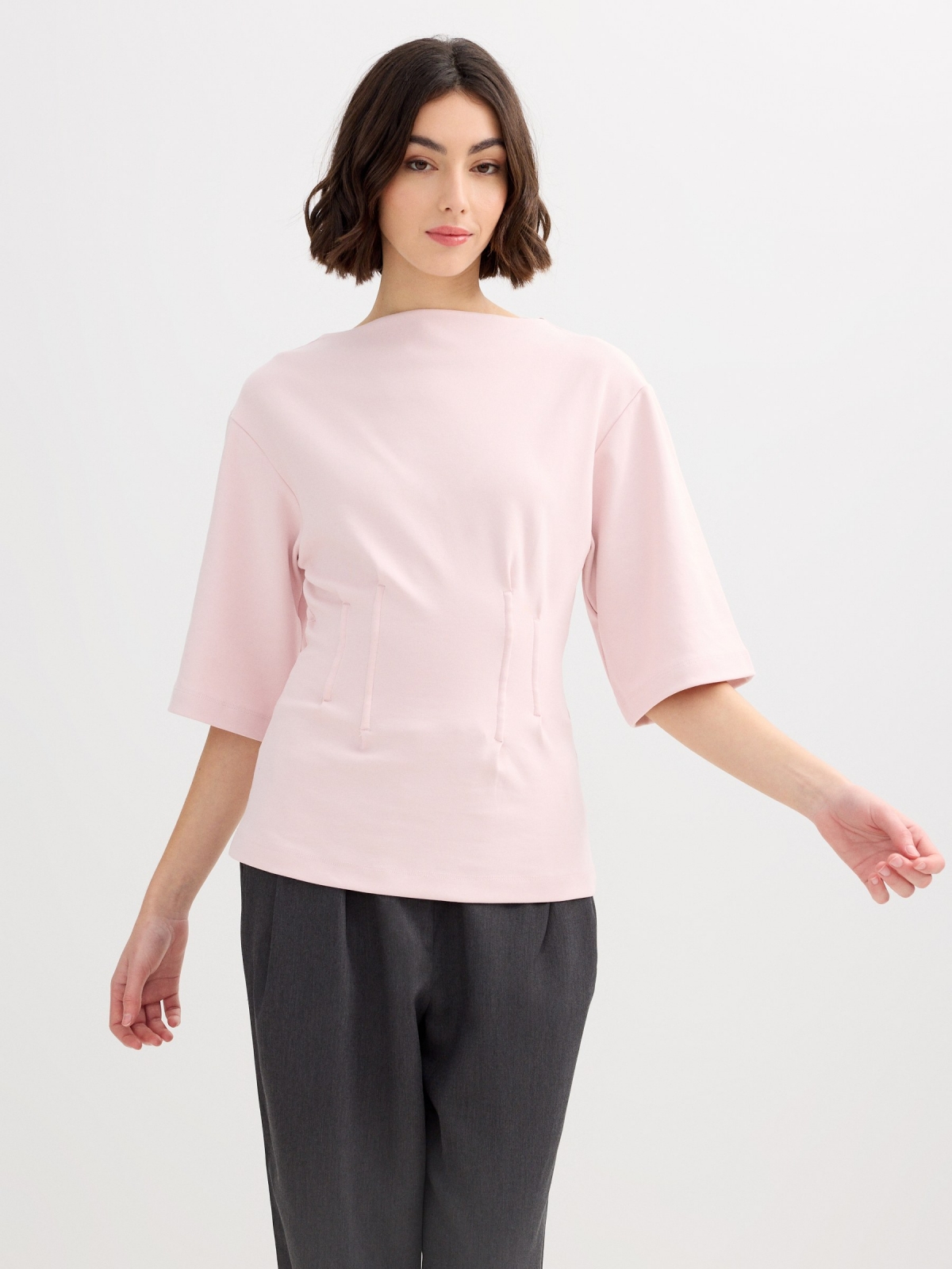 Camiseta entallada algodón rosa claro vista media frontal