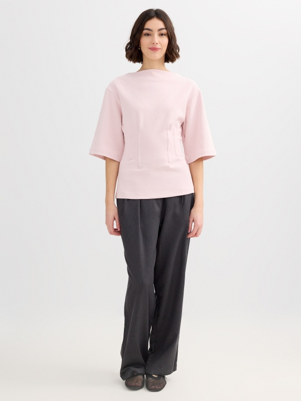 Fitted cotton t-shirt light pink front view