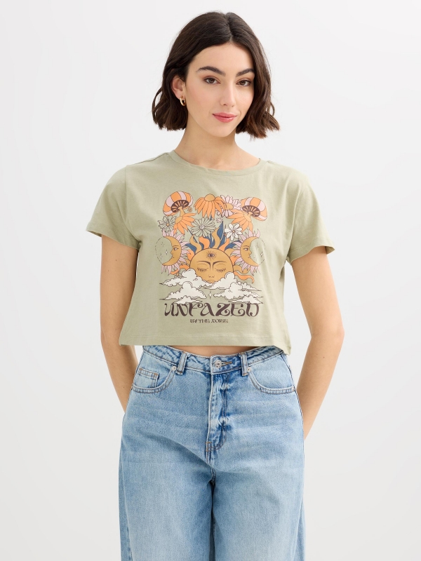 Cosmic Sun T-shirt greyish green middle front view