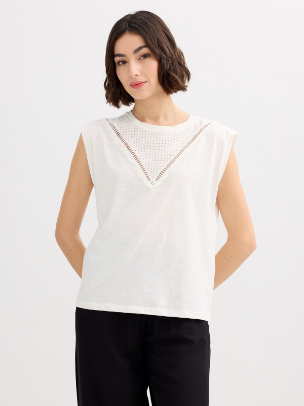 Sleeveless slub t-shirt off white middle front view