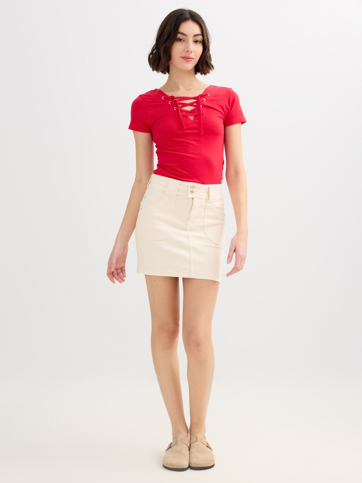 Fitted mini skirt beige middle front view