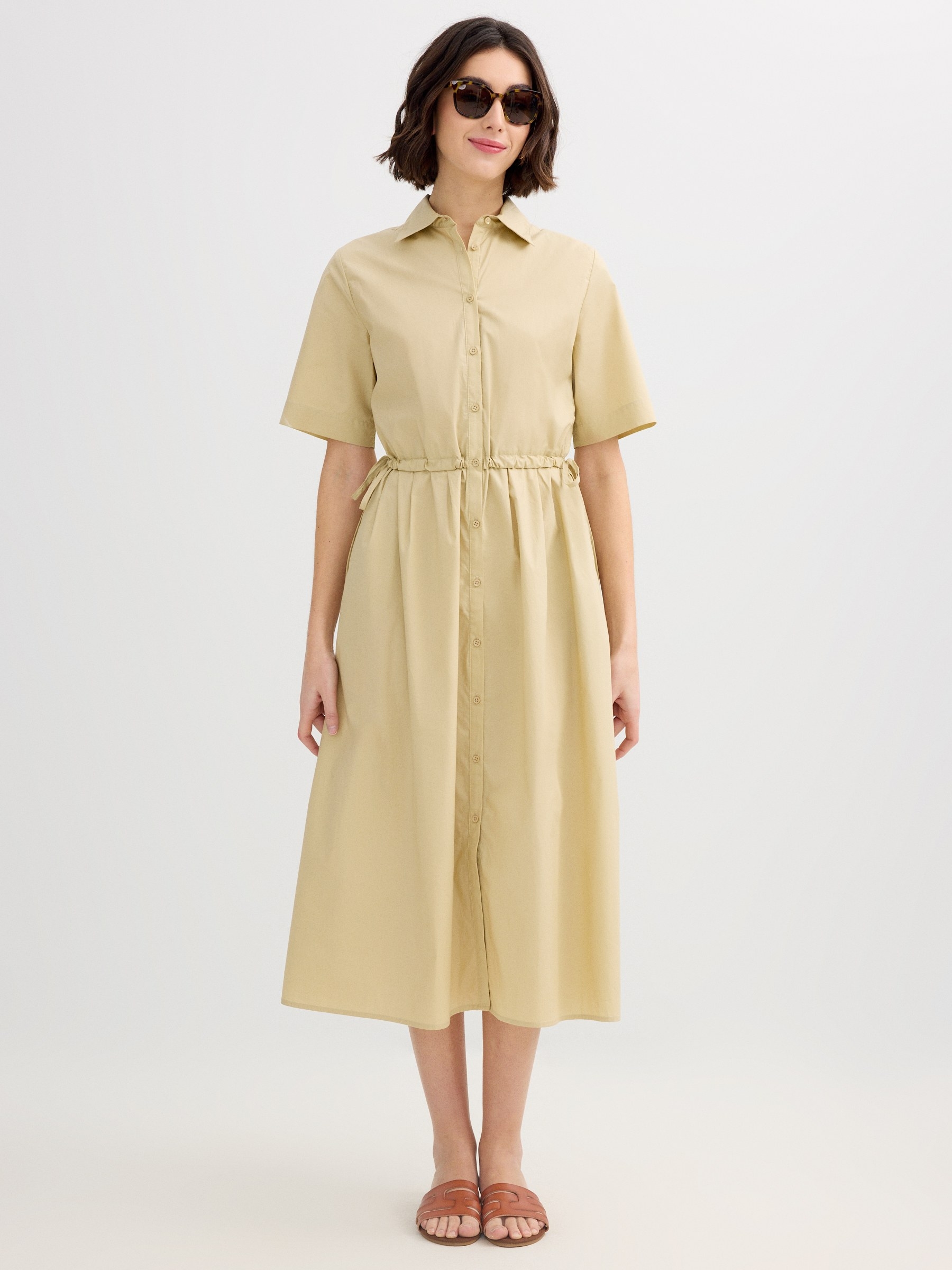 Midi shirt dress sand middle front view
