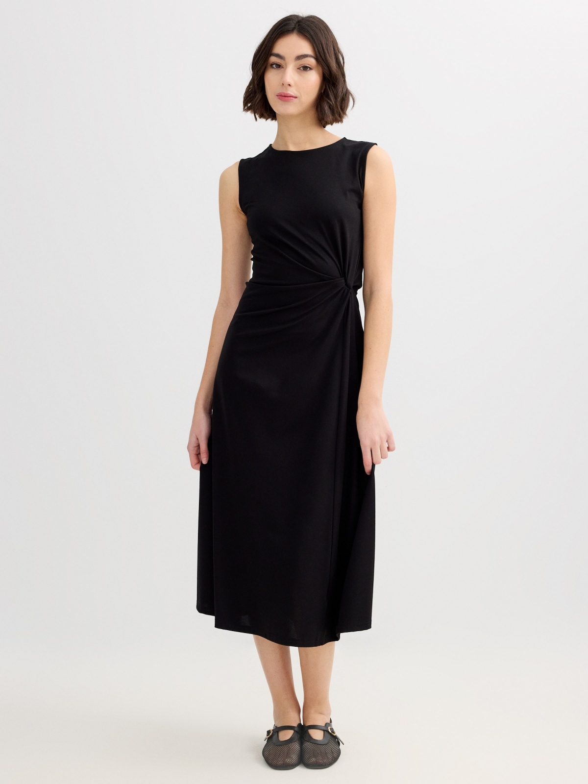 Flared midi dress black middle front view