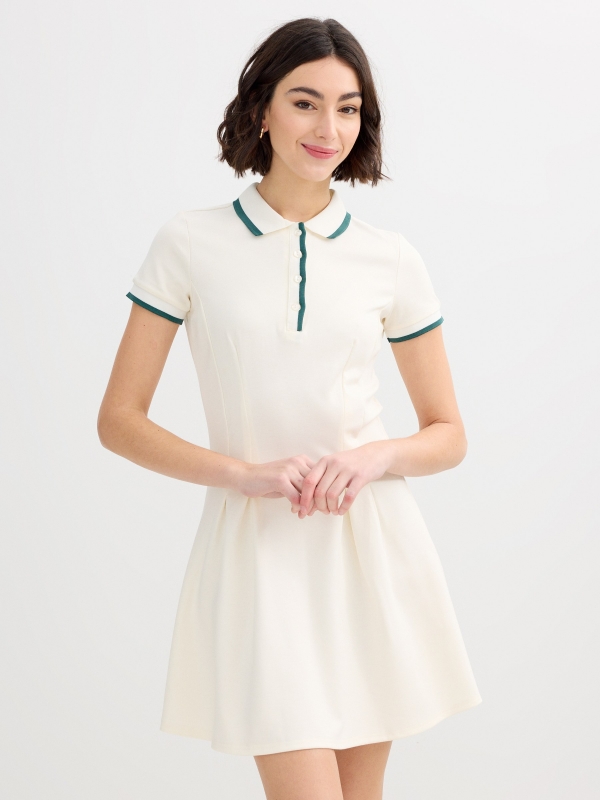 Vestido polo mini blanco roto vista media frontal