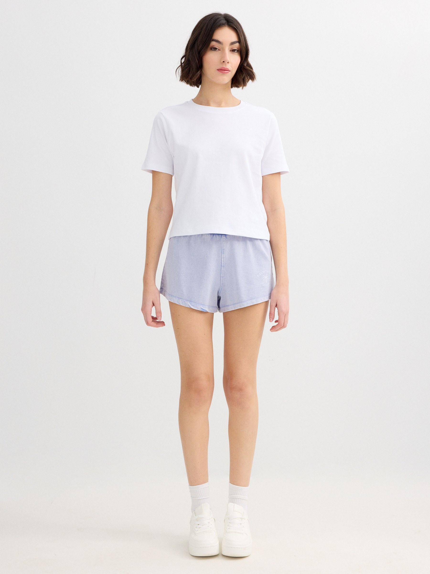 Shorts felpudo cintura alta azul vista meia frontal