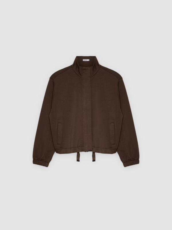  Basic jacket with perkins collar chocolate front view